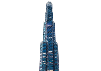 Modern skyscraper with a unique design and architectural style isolated on transparent background, showcasing a contemporary facade and geometric pattern