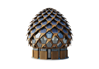 Modern building with a unique design and architectural style isolated on transparent background, showcasing a contemporary facade and geometric pattern