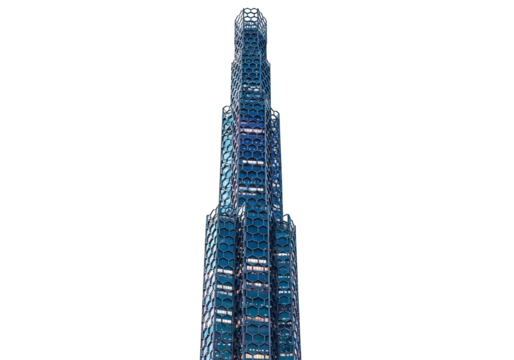 Modern skyscraper with a unique design and architectural style isolated on transparent background, showcasing a contemporary facade and geometric pattern