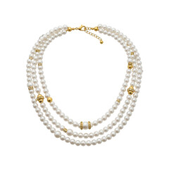 Obraz premium Elegant layered pearl necklace with gold accents displayed as an isolated object on transparent background isolated on transparent background
