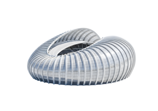 Futuristic architecture with a unique and modern design isolated on transparent background, showcasing a creative and innovative building structure