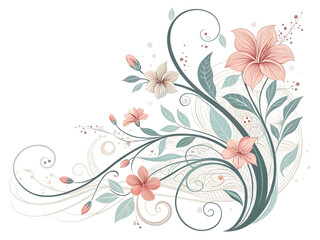 Delicate floral arrangement with soft pink blossoms and muted green foliage botanical ornament