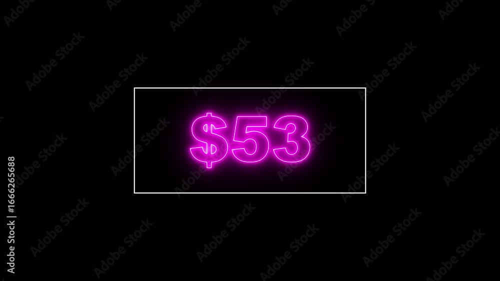 Poster glowing neon line 1 hundred dollar counter animation, 1 hundredcounting from 0 to 100$, video introd