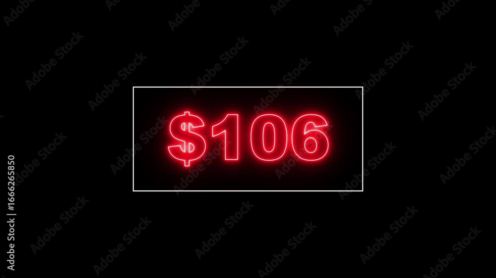 Poster glowing neon line 2 hundred dollar counter animation, 2 hundredcounting from 0 to 200$, video introd