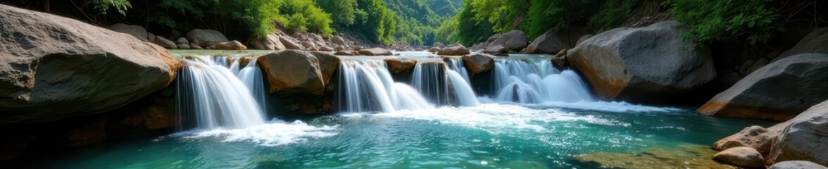 Obraz premium Crystal clear water plunges over rocks in Umphang's Thi Lo Su Waterfall , waterfall, wildlife, amazing