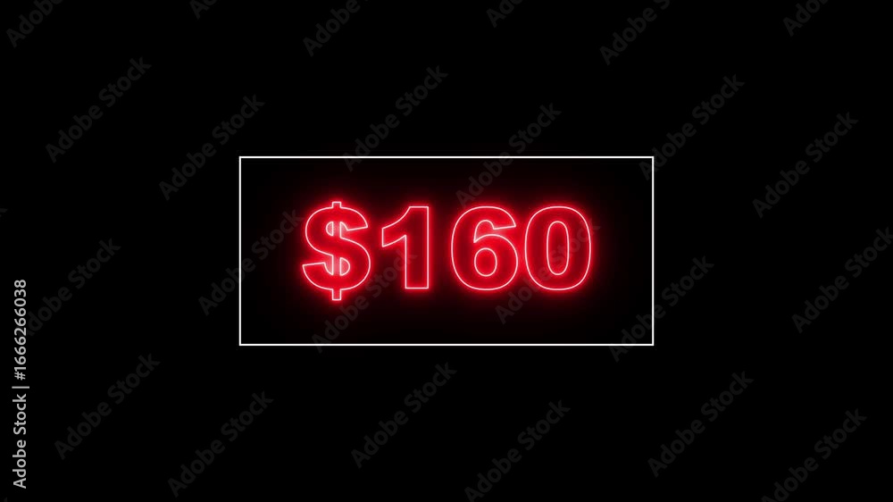 Poster glowing neon line 3 hundred dollar counter animation, 3 hundred counting from 0 to 300$, video intro