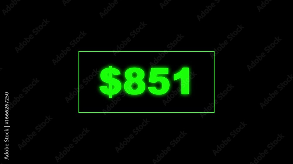 Poster usd currency counting. dollar countdown animation background. increasing counting dollar number 0 to