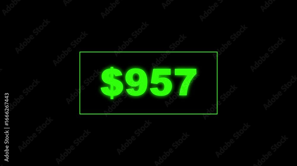Poster usd currency counting. dollar countdown animation background. increasing counting dollar number 0 to