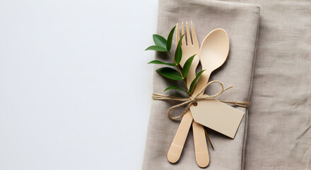 EcoFriendly Wooden Cutlery Sustainable Place Setting Table Setting Decor Natural Elegant Rustic Wedding Party Dinnerware