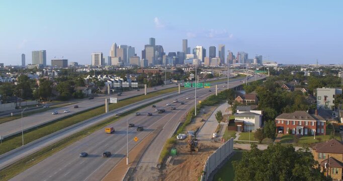 Houston Skyline Overlooking Busy 288 Freeway