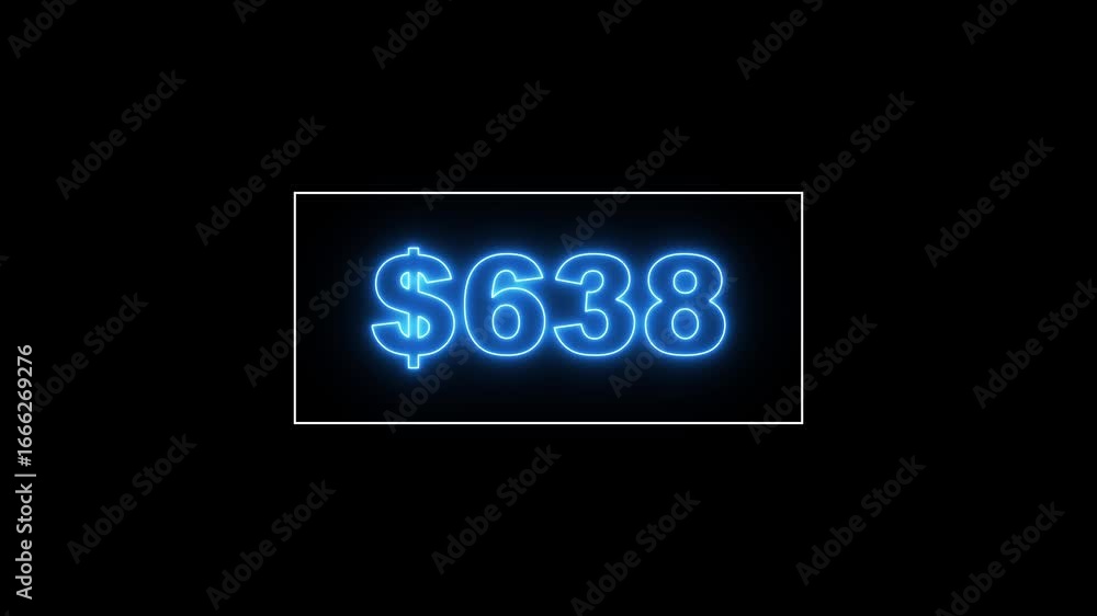Poster glowing neon line 1.2 thousand dollar counter animation, 1.2 thousand counting from 0 to 1200$, vide