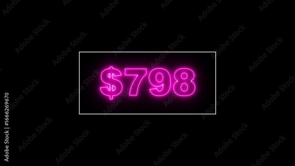 Poster glowing neon line 1.5 thousand dollar counter animation, 1.5 thousand counting from 0 to 1500$, vide
