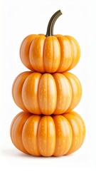 Three Tiered Orange Pumpkins Stacked for Fall Harvest Decoration on White Background