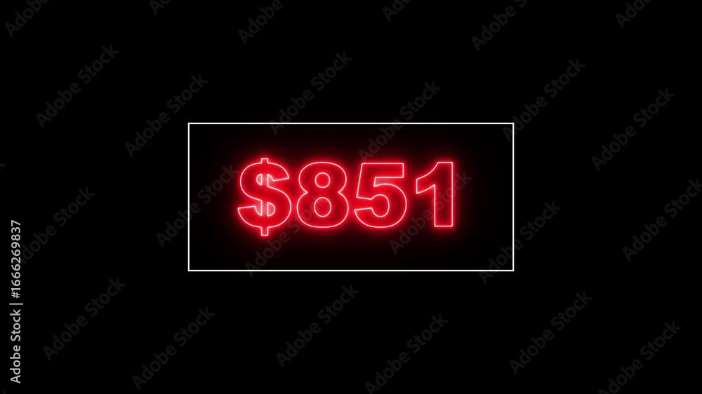 Poster glowing neon line 1.6 thousand dollar counter animation, 1.6 thousand counting from 0 to 1600$, vide