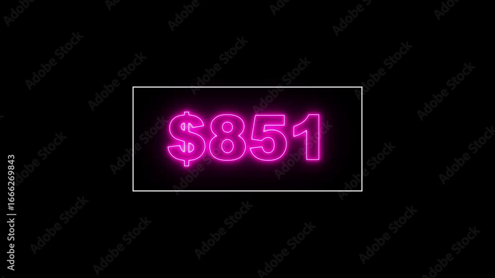 Poster glowing neon line 1.6 thousand dollar counter animation, 1.6 thousand counting from 0 to 1600$, vide