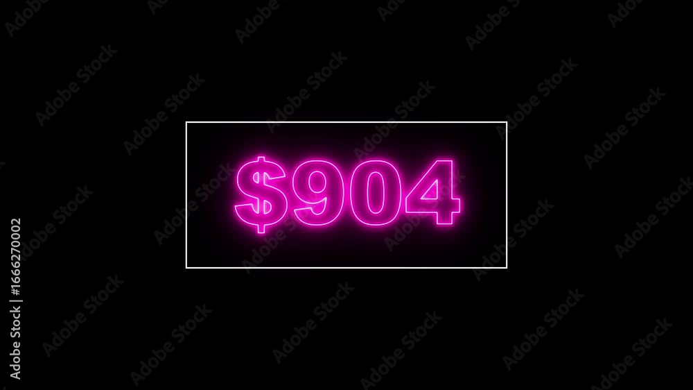 Poster glowing neon line 1.7 thousand dollar counter animation, 1.7 thousand counting from 0 to 1700$, vide