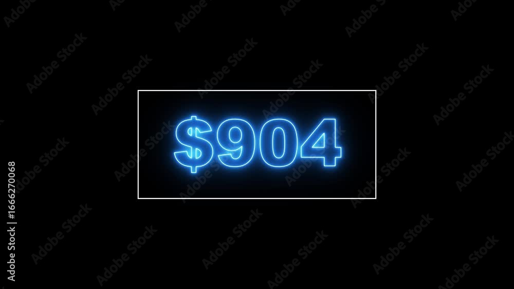 Poster glowing neon line 1.7 thousand dollar counter animation, 1.7 thousand counting from 0 to 1700$, vide