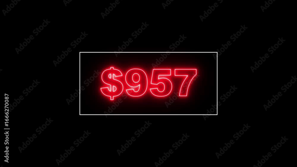 Poster glowing neon line 1.8 thousand dollar counter animation, 1.8 thousand counting from 0 to 1800$, vide