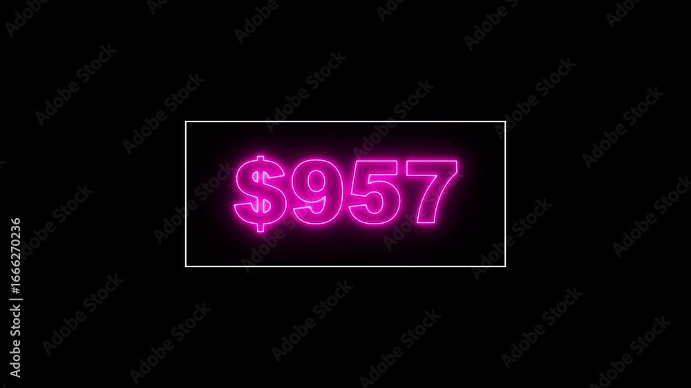Poster glowing neon line 1.8 thousand dollar counter animation, 1.8 thousand counting from 0 to 1800$, vide