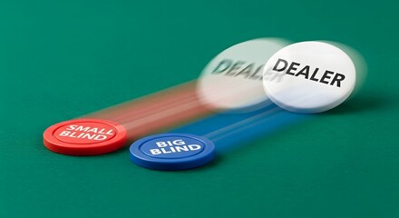 Poker chips moving on green felt table symbolizing game progress and betting