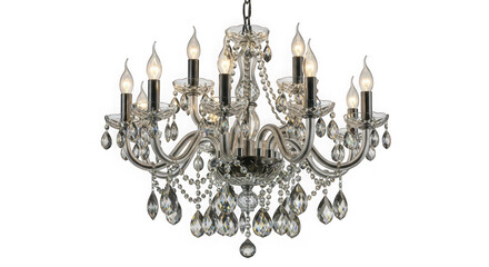 Elegant crystal chandelier lighting fixture isolated on transparent background