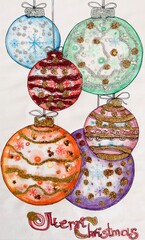 Christmas toys postcard watercolour, Christmas decoration on a white background