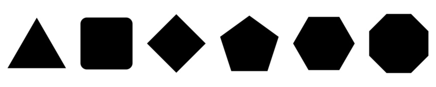 Triangle, square, pentagon, hexagon and octagon shape isolated on white background. Basic geometric figures vector collection. Rounded corner geometric shape icons pack. vector illustration