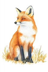 Fototapeta premium Fox sitting illustration watercolor wildlife.