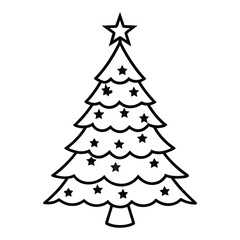 An isolated Christmas tree with ornaments, a star, and snow, perfect for a winter holiday card