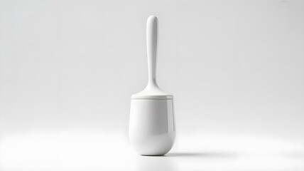Sleek white toilet brush with holder, an essential accessory for bathroom hygiene and sanitation. Minimalist design for a modern home interior, isolated on a clean white background