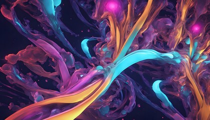 Abstract Neon Fluid Waves Background Colorful Pink and Blue Energy Flow
