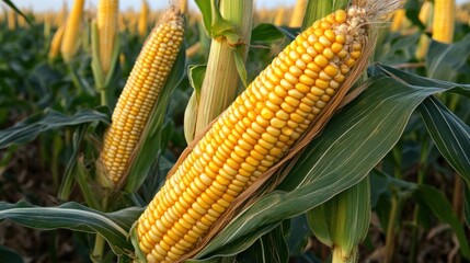 Fresh corn cob in field