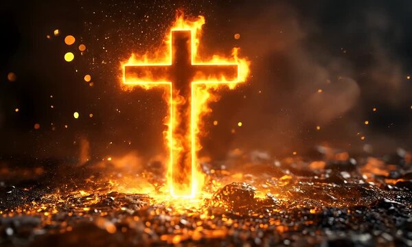 Fiery cross on burning embers