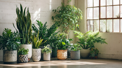 Indoor Garden with Various Potted Plants Near a Window