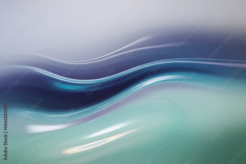 Poster Abstract smooth wave pattern in teal and blue tones with soft lighting on a gradient background, representing a fluid motion concept. Ai generative