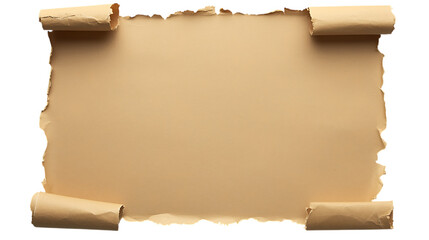 Fototapeta premium Aged paper scroll with curled edges on transparent PNG isolated background