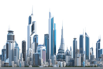 Majestic skyline of futuristic urban downtown skyscrapers in a photography style

