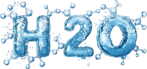 Cool refreshing H2O water chemical formula with molecule structure