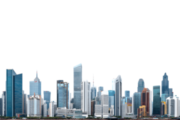Majestic skyline of futuristic urban downtown skyscrapers in a photography style

