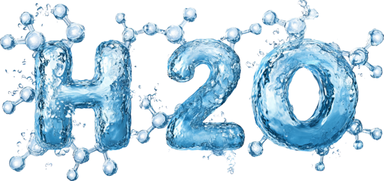 Cool refreshing H2O water chemical formula with molecule structure