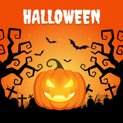 Spooky Halloween Social Media Post for Online Promotions. Modern Halloween social media design with spooky pumpkins and bats. Perfect for Facebook, Instagram, and TikTok marketing.