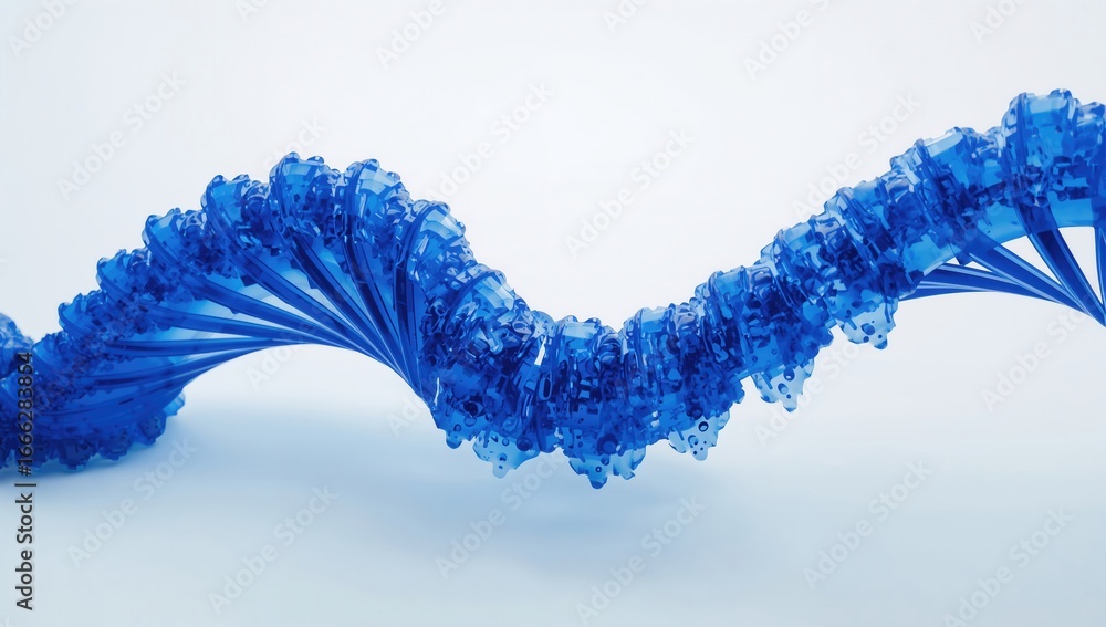 Poster abstract blue wave-shaped structure made of interconnected geometric shapes on a light background