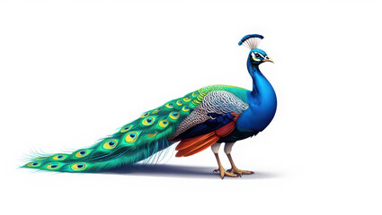 A vibrant and colorful profile portrait of a peacock displays the beautiful plumage of its head and neck