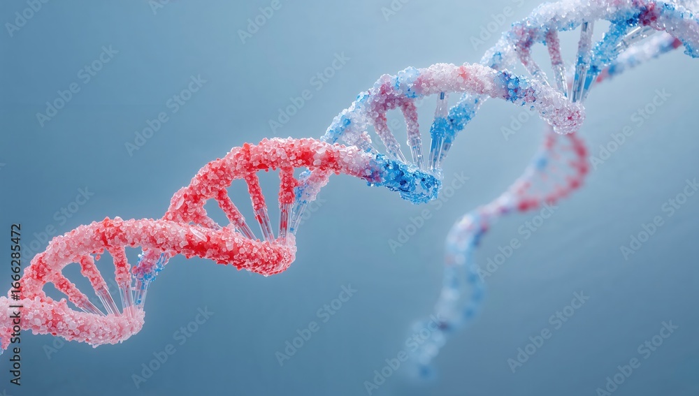 Poster colorful dna double helix structure with vivid red and blue gradients on a soft background