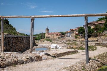 Authentic salt flats showcasing salt winning poolswith anana as background