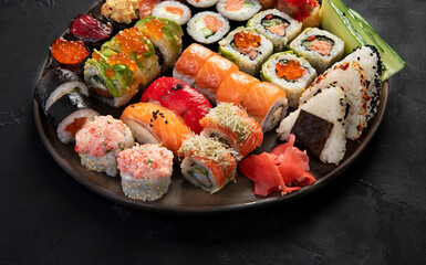 Sushi Set. Rolls, sushi of different types on a plate.