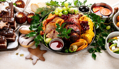 Tasty dishes for Christmas family dinner.