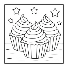 Hand drawn Cupcakes Coloring Page – Sweet Dessert Line Art for Kids