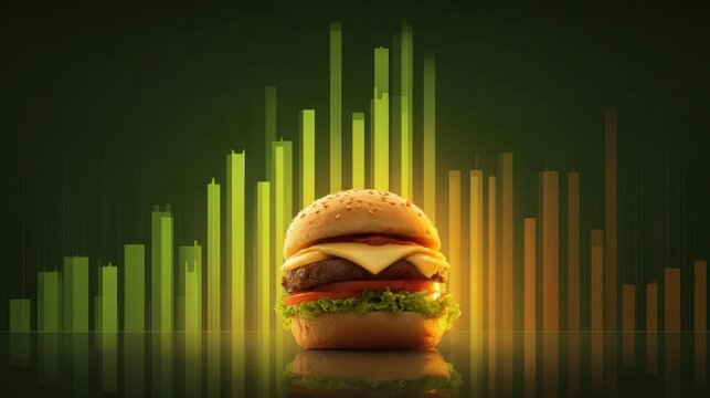 Delicious Hamburger with Graph Background Representing Food Trends and Sales Performance in the Culinary Industry - Powered by Adobe