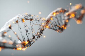 Abstract DNA helix structure with glowing particles, perfect for science, technology, and medical design concepts